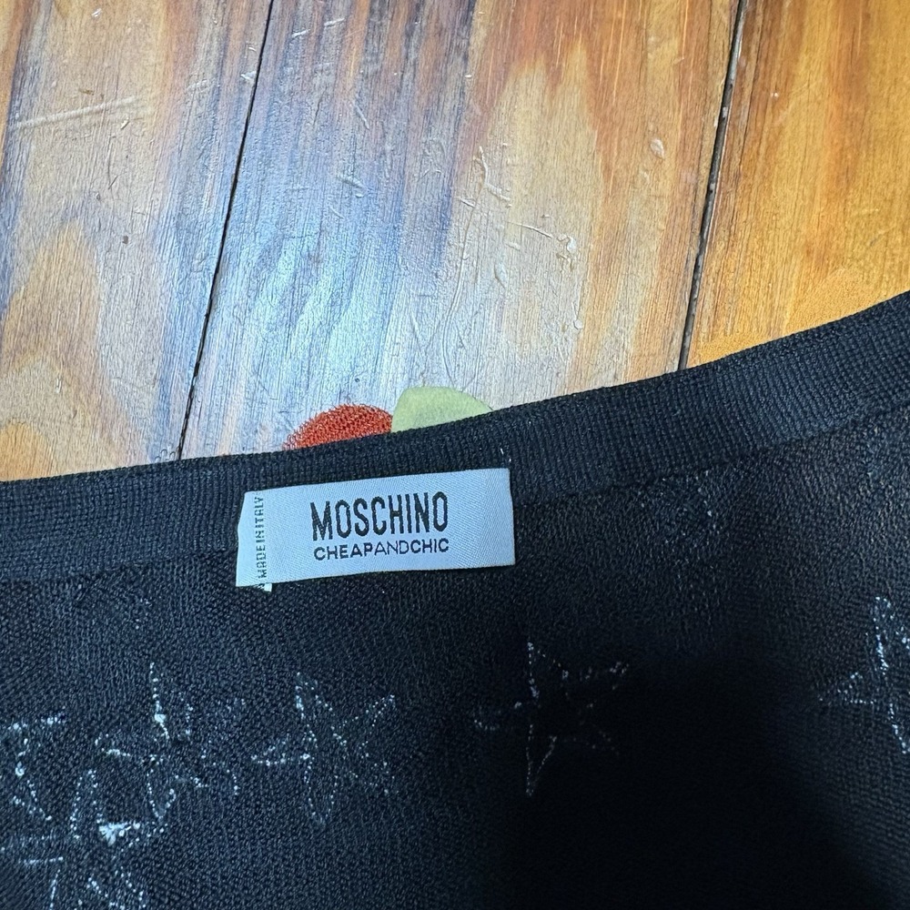 Vtg Moschino Cheap & Chic Black Floral Appliqué Pink Orange Cardigan Silk Sz 8 - Picture 9 of 13